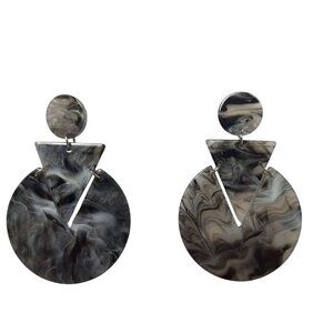 Boho Black Gray Acrylic Round Dangle Earrings Jewelry